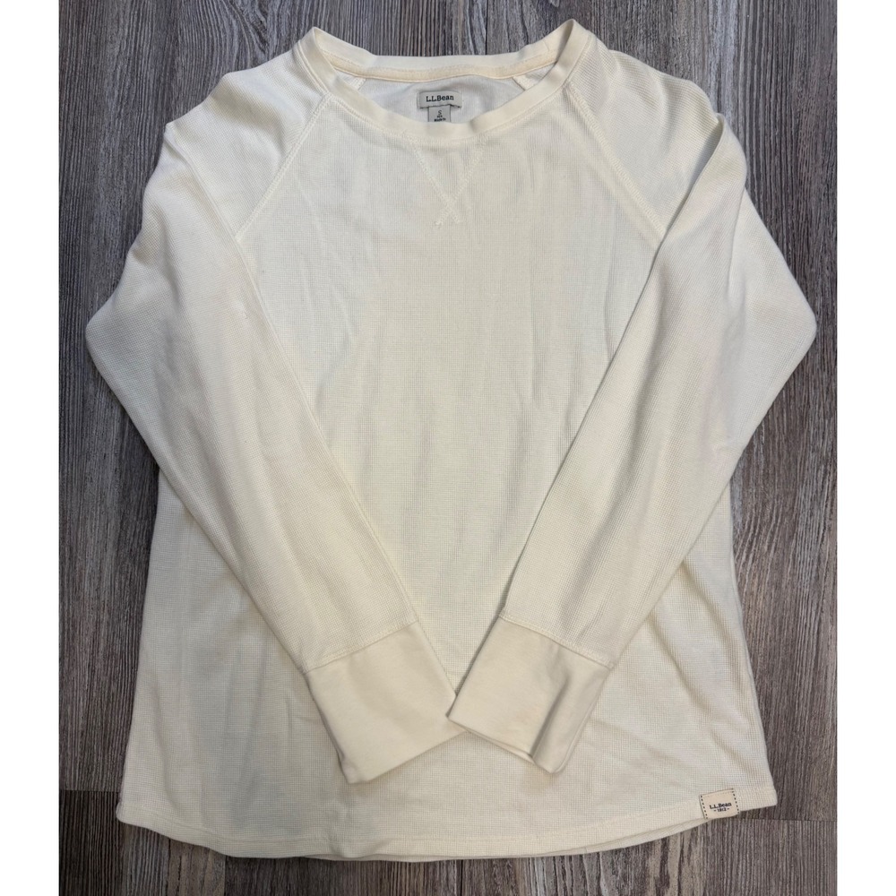LL Bean Womens Unshrinkable Mini-Waffle Tee Long Sleeve Crewneck Cotton S